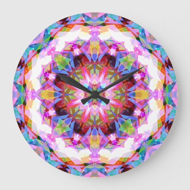 Whimsical Purple Blue Pink Colourful Pattern Large Clock (Front)