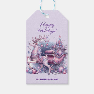 Whimsical Purple Christmas Reindeer Gift Tags