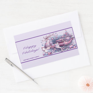 Whimsical Purple Christmas Reindeer Rectangular Sticker