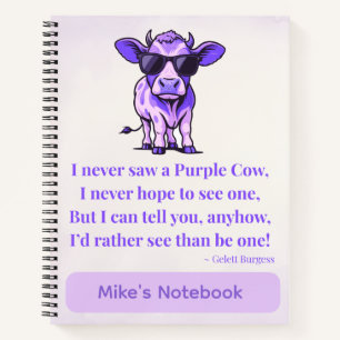 Whimsical Purple Cow Poem By Gelett Burgess Notebook