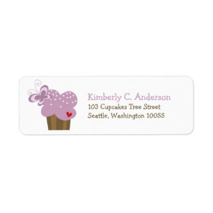 Whimsical Purple Cupcake Butterfly Girl Birthday Return Address Label