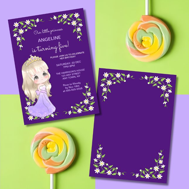 Whimsical Purple Dress Princess Floral Birthday  Invitation (Creator Uploaded)