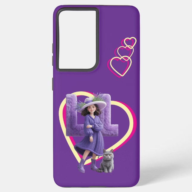 Whimsical Purple Fashion Scene with Cat and Plush  Samsung Galaxy S21 Ultra Case (Back)