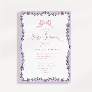 Whimsical Purple Floral Frame Baby Shower  Invitation