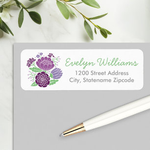 Whimsical Purple Floral Wedding Return Address Label