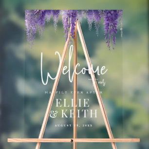 Whimsical Purple Floral Wedding Welcome Acrylic Sign
