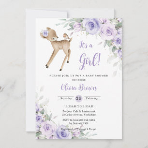 Whimsical Purple Floral Woodland Deer Baby Shower  Invitation
