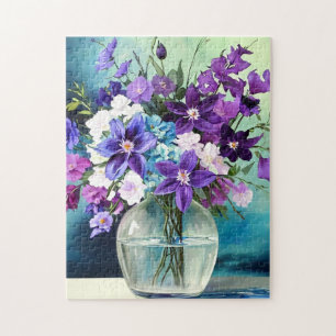 Whimsical Purple Flowers In A Vase Jigsaw Puzzle