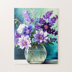 Whimsical Purple Flowers In A Vase Jigsaw Puzzle