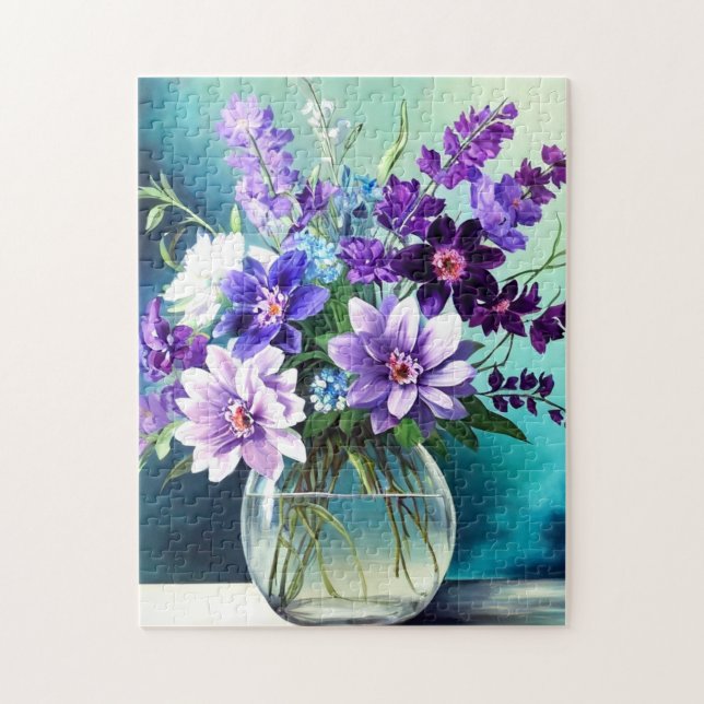 Whimsical Purple Flowers In A Vase Jigsaw Puzzle (Vertical)