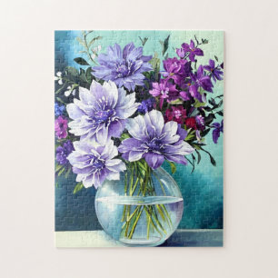 Whimsical Purple Flowers In A Vase Jigsaw Puzzle