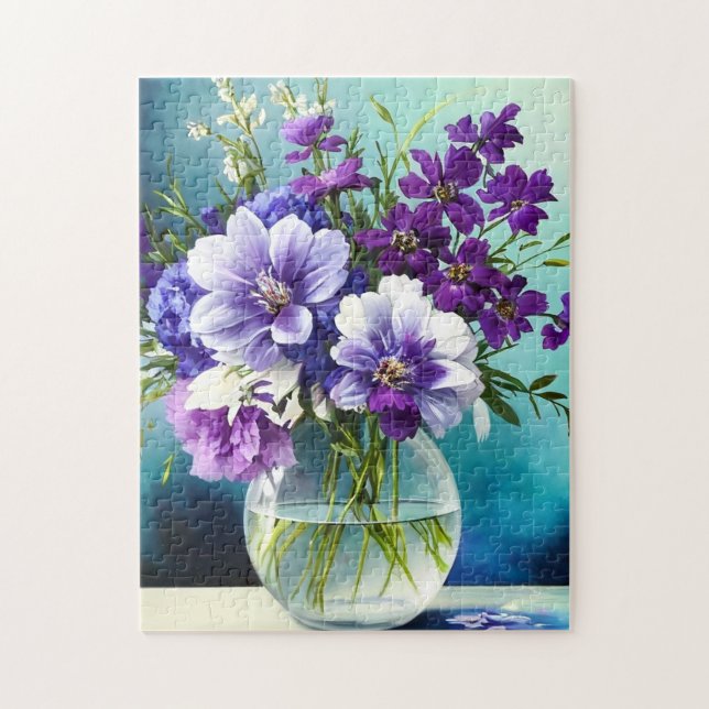 Whimsical Purple Flowers In A Vase Jigsaw Puzzle (Vertical)