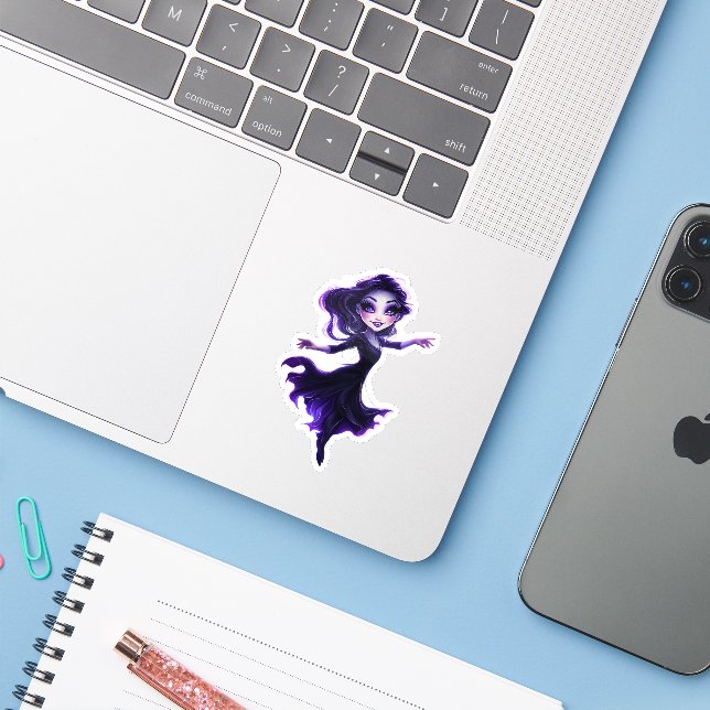 Whimsical Purple Glow Fairy Girl Die-Cut Sticker (Laptop w/ iPhone)