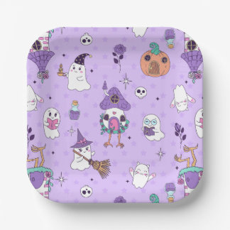 whimsical purple halloween spooky ghost creepy paper plate