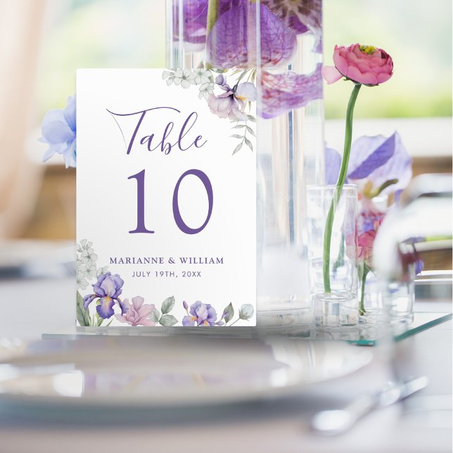 Whimsical Purple Iris Floral Wedding Table Number (Whimsical Purple Iris Floral Wedding Table Number)