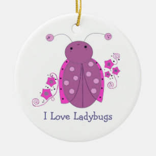 Whimsical Purple Ladybug Ceramic Tree Decoration