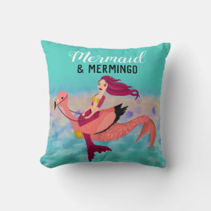 Whimsical Purple Mermaid & Pink Mermingo Art Cushion