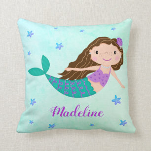 Whimsical Purple Mermaid Starfish Glitter Cushion