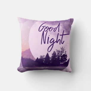 Whimsical Purple Moon Good Night Art Cushion