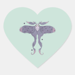 Whimsical Purple Moth with Star Sparkles Heart Sticker