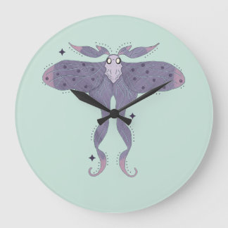 Whimsical Purple Moth with Star Sparkles Mystical Large Clock