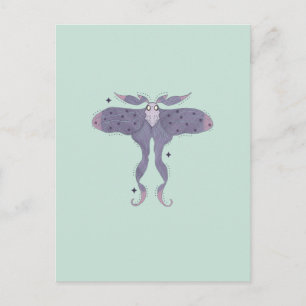 Whimsical Purple Moth with Star Sparkles  Postcard