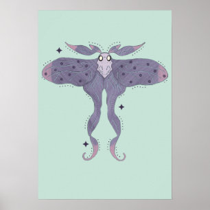 Whimsical Purple Moth with Star Sparkles Poster