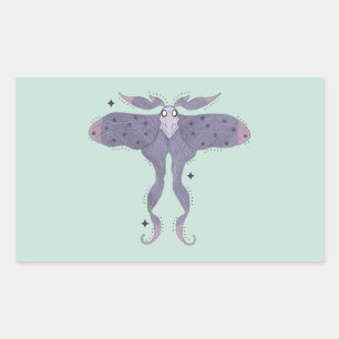 Whimsical Purple Moth with Star Sparkles Rectangular Sticker