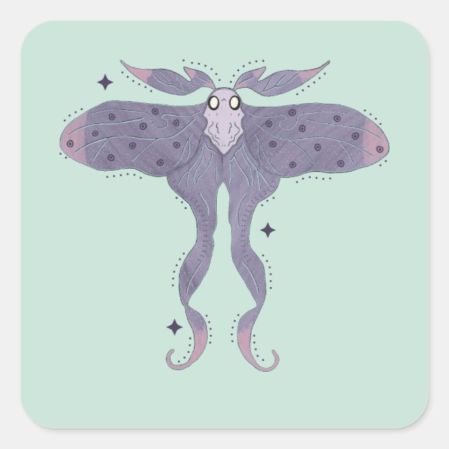 Whimsical Purple Moth with Star Sparkles Square Sticker (Front)