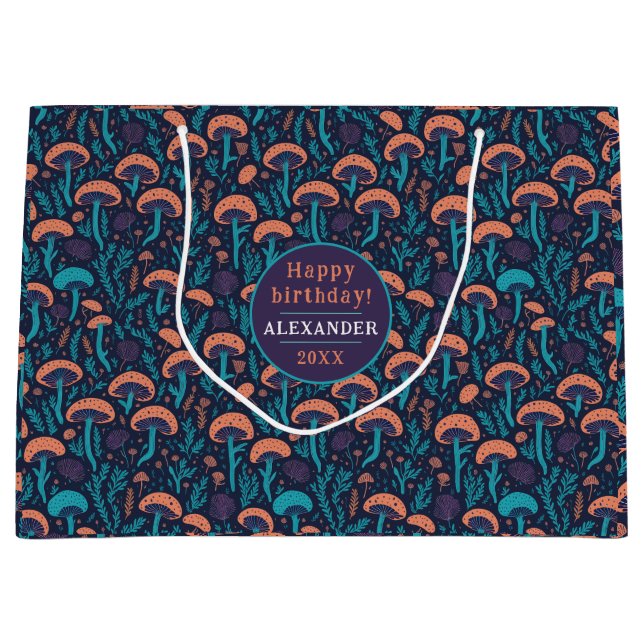 Whimsical Purple Mushroom Nature Forest Woodland  Large Gift Bag (Front)