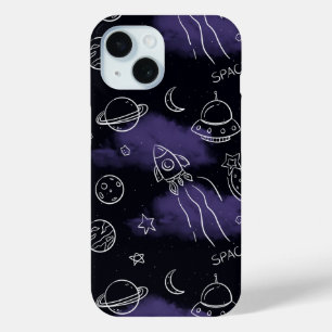 Whimsical Purple Outer Space Seamless Pattern iPhone 15 Case