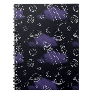 Whimsical Purple Outer Space Seamless Pattern Notebook