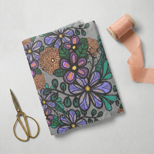 Whimsical Purple Peach Floral Doodle Art Pattern Tissue Paper