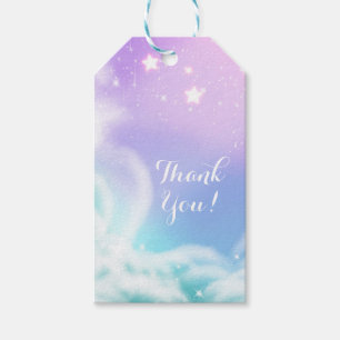 Whimsical Purple Pink Sparkle Clouds Baby Shower Gift Tags