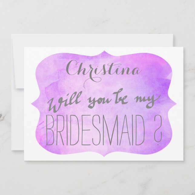 Whimsical Purple Pink Watercolor Bridesmaid Invitation (Front)