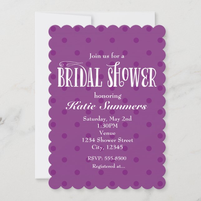 Whimsical Purple Polka BRIDAL SHOWER Invitation (Front)