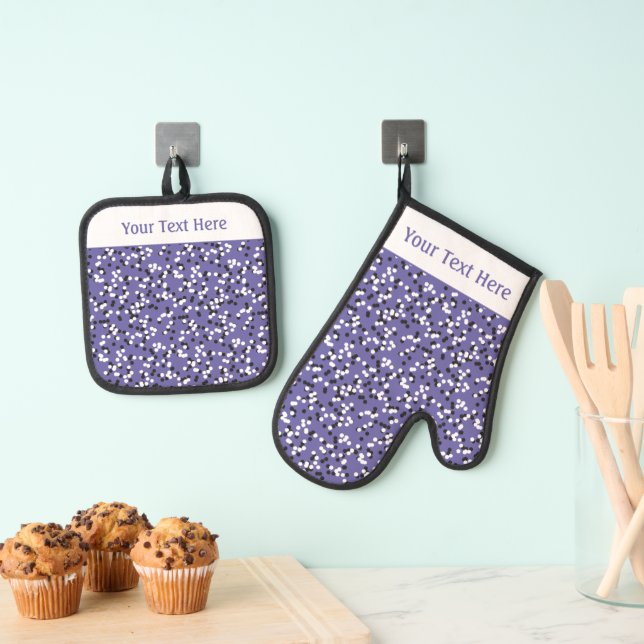 Whimsical Purple Polka Dot Doodles Pattern Oven Mitt & Pot Holder Set (Insitu(Hanging))