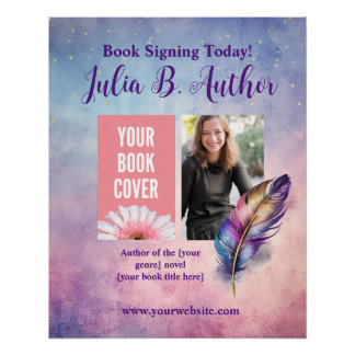 Whimsical Purple Quill Book Signing Event Poster