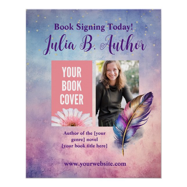 Whimsical Purple Quill Book Signing Event Poster (Front)