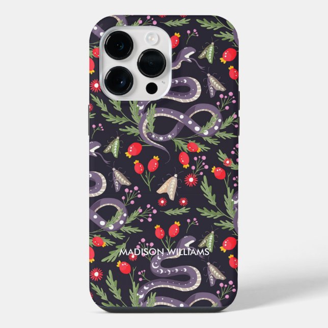 Whimsical Purple Snake & Botanical– Personalised  iPhone Case (Back)