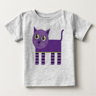 Whimsical Purple Striped Cat Baby T-Shirt