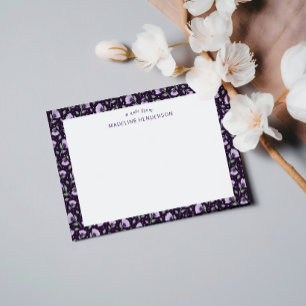 Whimsical Purple Sunflowers Dark Purple Monogram Card
