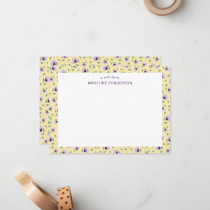 Whimsical Purple Sunflowers Light Yellow Monogram Card