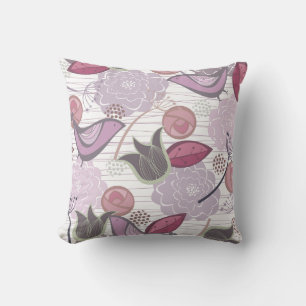 Whimsical Purple Sweet Birds Floral Garden Cushion