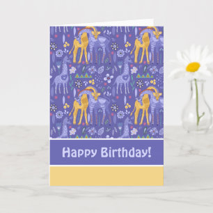 Whimsical Purple Teal Yellow Giraffes Pattern Card