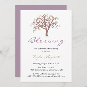 Whimsical Purple Tree Baby Blessing Invitation