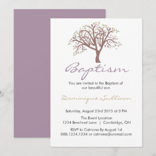 Whimsical Purple Tree Baptism Invitation