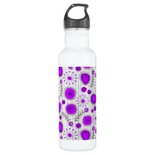 Whimsical purple white hearts and flowers floral 710 ml water bottle