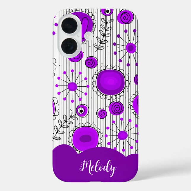 Whimsical purple white hearts flowers floral name Case-Mate iPhone case (Back)