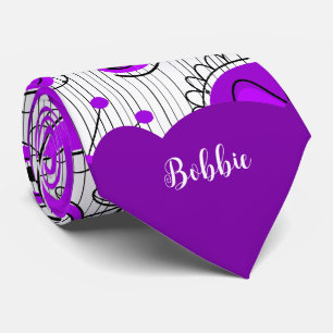 Whimsical purple white hearts flowers floral name tie